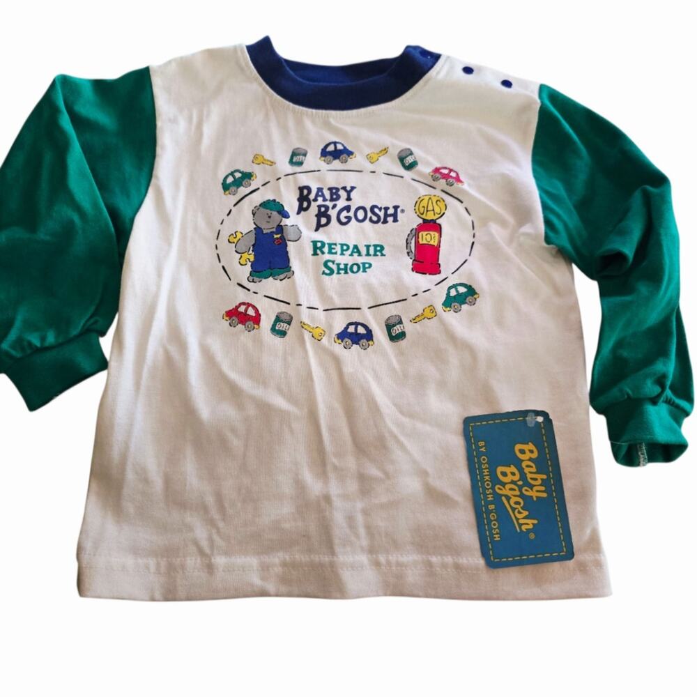 Vintage Baby B'Gosh Repair Shop Baseball Tee Colorblock Shirt SZ 18 Months NOS